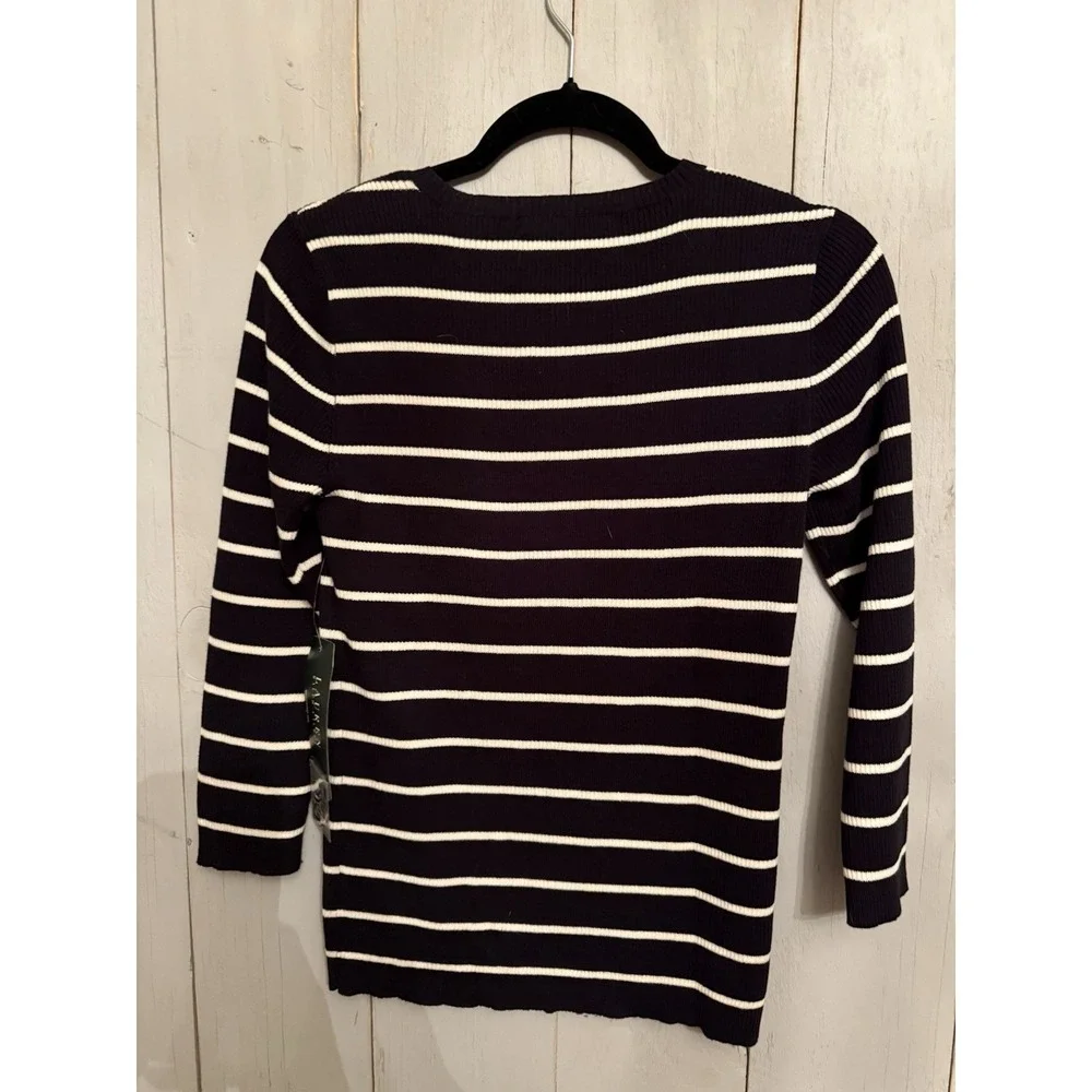 Lauren Ralph Lauren S Black & white Stripe zipper Sweater Nautical new - Picture 6 of 8